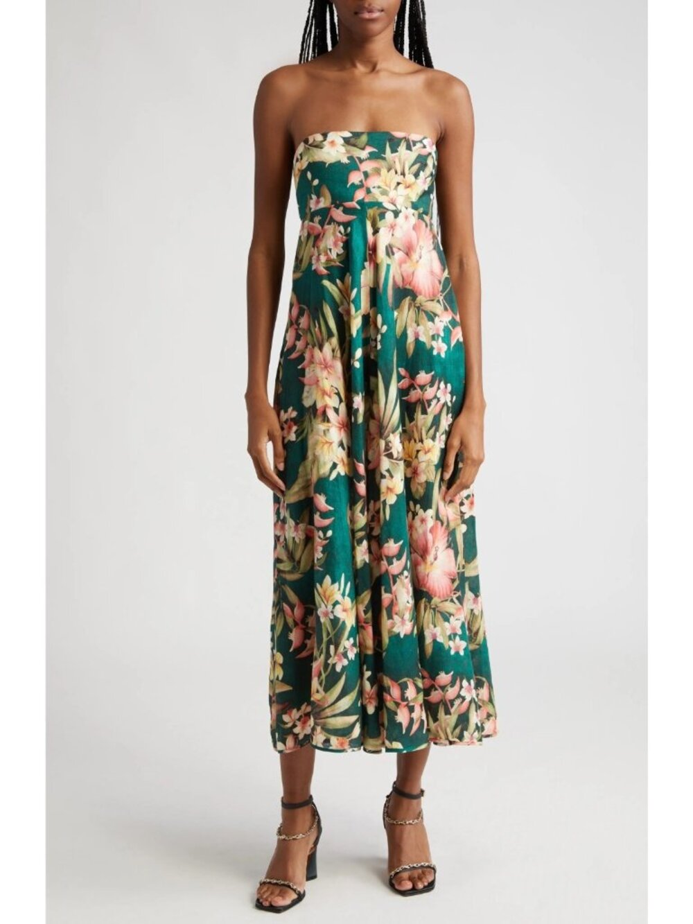 Zimmermann Lexi Tropical Convertible Linen Midi Dress Green Palm Sz 1 US 6